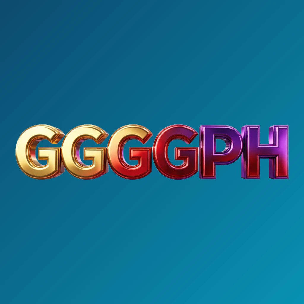 Bright premium GGGGPH logo with thick uppercase typography in vivid gold, red, and purple colors, polished metallic finish, strong visual impact on a transparent background, designed as a wide horizontal rectangular wordmark for a website header